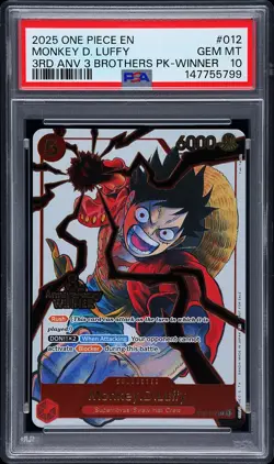 2025 ONE PIECE 3RD ANV TOURNAMENT 3 BROTHERS PACK WINNER MONKEY D. LUFFY PSA 10 - Image 1