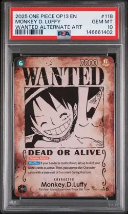 2025 ONE PIECE CARRYING ON HIS WILL WANTED ALT ART #118 MONKEY D. LUFFY PSA 10 - Image 1