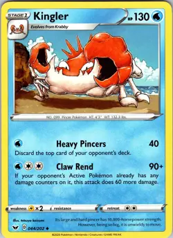 Pokemon TCG Kingler Sword & Shield Base Set 044/202 Regular Uncommon Card NM - Image 1