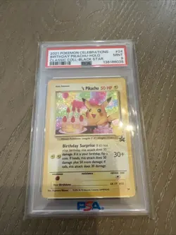 Pokemon 2021 Celebrations Pikachu Holo Black Star Birthday Card 24-Holo PSA 9 - Image 1