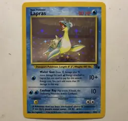 Pokemon TCG Lapras Fossil Holo Unlimited Rare Card 10/62 Vintage LP-NM - Image 1