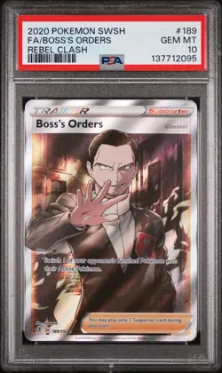 2020 POKEMON SWORD & SHIELD REBEL CLASH #189 FULL ART/BOSS'S ORDERS PSA 10 - Image 1