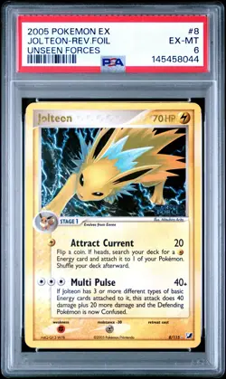 2005 POKEMON EX UNSEEN FORCES #8 JOLTEON-REVERSE FOIL PSA 6 - Image 1