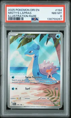 2025 POKEMON DRI EN-DESTINED RIVALS ILLUSTRATION RARE #194 MISTY'S LAPRAS PSA 8 - Image 1