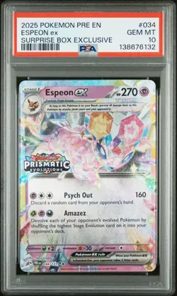 2025 POKEMON PRE EN-PRISMATIC EVOLUTIONS SURPRISE BOX EXCLUSIVE ESPEON EX PSA 10 - Image 1