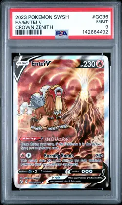 2023 POKEMON SWORD & SHIELD CROWN ZENITH #GG36 FULL ART/ENTEI V PSA 9 - Image 1