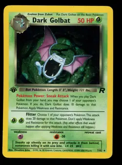 2000 WOTC POKEMON TEAM ROCKET 1ST EDITION DARK GOLBAT 7/82 HOLO RARE LP-M+ - Image 1