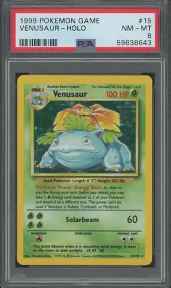 VENUSAUR Base Set Holo Rare #15 PSA 8 Vintage Pokemon [Nostalgium] - Image 1