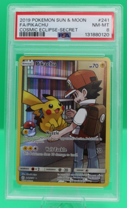 2019 POKEMON SUN & MOON COSMIC ECLIPSE SECRET #241 FULL ART/PIKACHU PSA 8 - Image 1