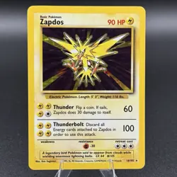 Pokemon TCG WOTC Base Set Zapdos 16/102 Holo Rare Unlimited - Image 1