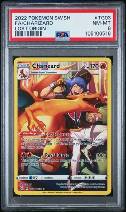 2022 POKEMON SWORD & SHIELD LOST ORIGIN #TG03 FULL ART/CHARIZARD PSA 8 - Image 1