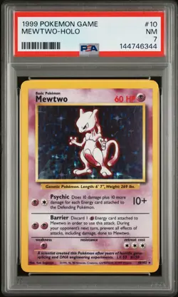 1999 POKEMON BASE SET UNLIMITED #10 MEWTWO-HOLO PSA 7 - Image 1