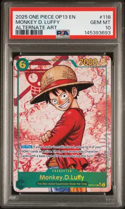 2025 ONE PIECE OP13-CARRYING ON HIS WILL ALTERNATE ART MONKEY D. LUFFY PSA 10 - Image 1
