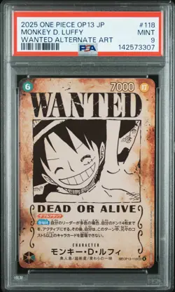 2025 ONE PIECE JAPANESE CARRYING ON HIS WILL WANTED ALT ART MONKEY D LUFFY PSA 9 - Image 1