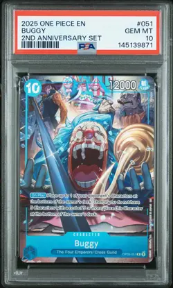 2025 ONE PIECE ENGLISH VERSION 2ND ANNIVERSARY SET #051 BUGGY PSA 10 - Image 1