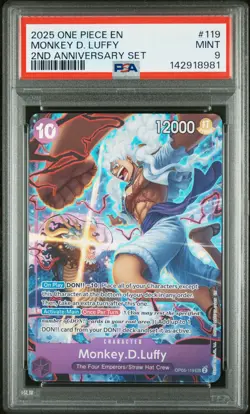 2025 ONE PIECE ENGLISH VERSION 2ND ANNIVERSARY SET #119 MONKEY D. LUFFY PSA 9 - Image 1