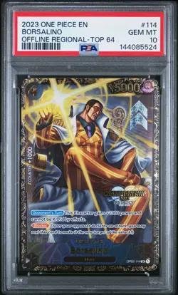 2023 ONE PIECE PROMOS OFFLINE REGIONAL-TOP 64 #114 BORSALINO PSA 10 - Image 1