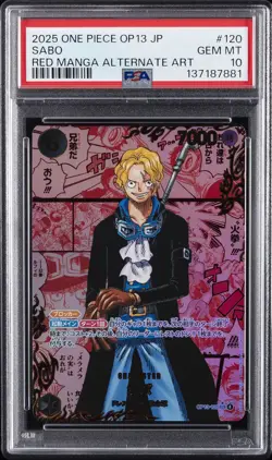 2025 ONE PIECE JPN OP13-CARRYING ON HIS WILL RED MANGA ALTERNATE ART SABO PSA 10 - Image 1