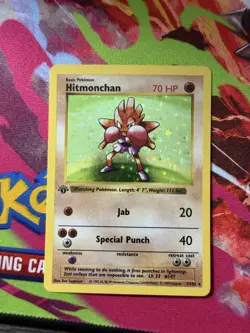 Pokemon Hitmonchan 1st Edition Holo Rare Base Set Shadowless 007/102 70 HP - Image 1