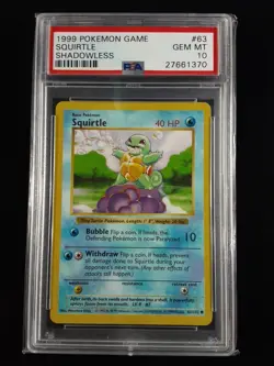 Pokemon Squirtle Shadowless LOW POP PSA 10 Base Set 63/102 Vintage 1999 WOTC - Image 1
