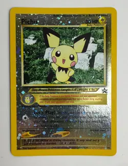 2001 WOTC POKEMON LEAGUE PICHU #35 BLACK STAR PROMO REVERSE HOLO W/ SWIRL NM - Image 3