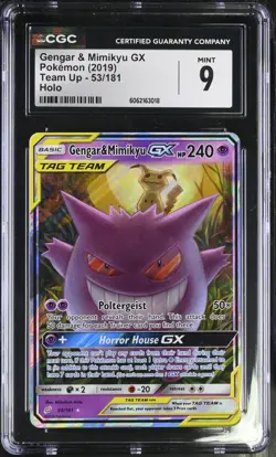 2019 POKEMON SUN & MOON TEAM UP GENGAR & MIMIKYU GX #53/181 HOLO CGC 9 - Image 1