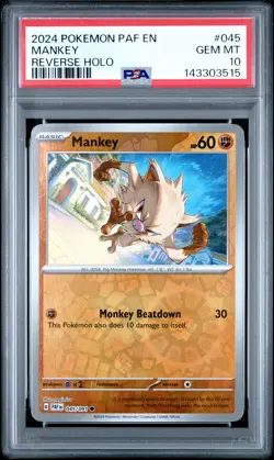 2024 POKEMON PAF EN-PALDEAN FATES REVERSE HOLO #045 MANKEY PSA 10 - Image 1