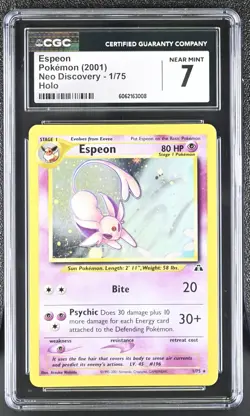 2001 POKEMON NEO DISCOVERY ESPEON BLACK STAR RARE UNLIMITED HOLO 1/75 HOLO CGC 7 - Image 1
