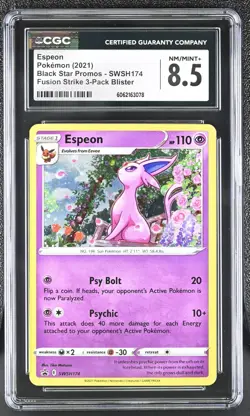 2021 POKEMON BLACK STAR FUSION STRIKE BLISTER PROMO ESPEON SWSH174 HOLO CGC 8.5 - Image 1