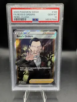 PSA 10 💎 GEM MINT BOSS'S ORDERS 189 REBEL CLASH SWORD & SHIELD TRAINER POKEMON - Image 1