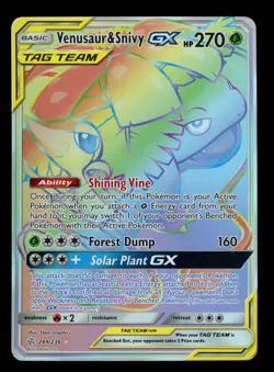 2019 POKEMON S&M COSMIC ECLIPSE VENUSAUR & SNIVY GX 249/236 FULL ART SECRET RARE - Image 1