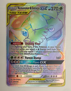 2019 POKEMON S&M COSMIC ECLIPSE VENUSAUR & SNIVY GX 249/236 FULL ART SECRET RARE - Image 3