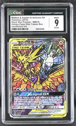 2019 POKEMON HIDDEN FATES PROMO MOLTRES & ZAPDOS & ARTICUNO GX SM210 CGC 9 ERROR - Image 1