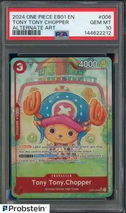 2024 One Piece EB01 EN Alternate Art #006 Tony Tony Chopper PSA 10 GEM MINT - Image 1