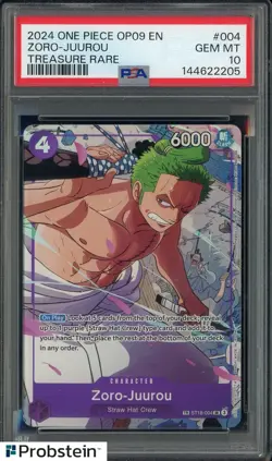 2024 One Piece OP09 EN Treasure Rare #004 Zoro Juurou PSA 10 GEM MINT - Image 1