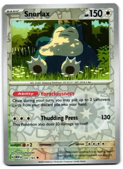 Snorlax 143/165 - 151 Uncommon Pokemon TCG Reverse Holo - LP Card - Image 1