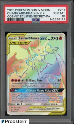 2019 Pokemon Sun & Moon Cosmic Eclipse Secret #251 Charizard Braixen Gx PSA 10 - Image 1