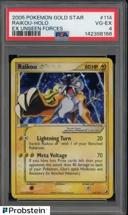 2005 Pokemon Gold Star Ex Unseen Forces #114 Raikou Holo PSA 4 VG-EX - Image 1