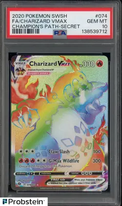 2020 Pokemon SWSH Champion's Path Secret #074 FA/ Charizard VMAX PSA 10 - Image 1
