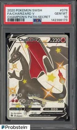 2020 Pokemon SWSH Champion's Path Secret #079 FA/ Charizard V PSA 10 GEM MINT - Image 1