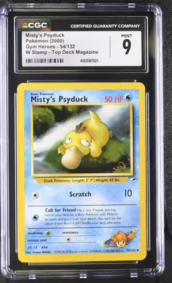 2000 POKEMON GYM HEROES MISTY'S PSYDUCK 54/132 W STAMP TOP DECK PROMO CGC 9 B - Image 1