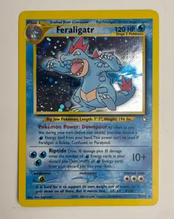 2000 WOTC POKEMON NEO GENESIS UNLIMITED FERALIGATR 5/111 HOLO RARE CREASED LP+ - Image 3