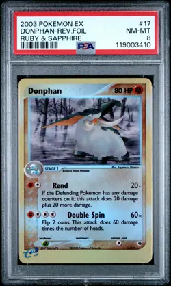 Pokemon EX Ruby & Sapphire Reverse Holo Foil Donphan 17/109 PSA 8 - Image 1