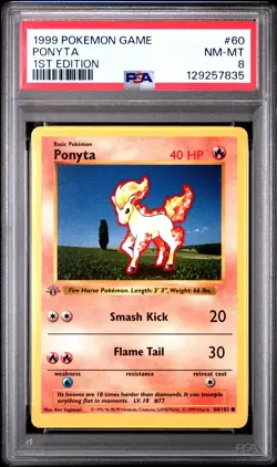 1999 POKEMON BASE SET 1ST EDITION #60 PONYTA PSA 8 - Image 1