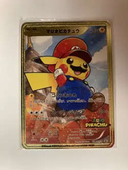 Mario Pikachu Cosplay Metal Polished Collectible Pokemon Card - New - Image 1
