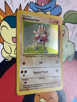 Pokemon TCG Hitmonchan Base Set 2 Holo Unlimited Rare Card 8/130 Swirl! LP - Image 2