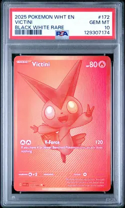 2025 POKEMON WHT EN-WHITE FLARE BLACK WHITE RARE #172 VICTINI PSA 10 - Image 1