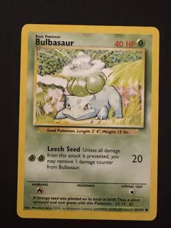 Pokemon Bulbasaur 44/102 Base Set Regular 40HP Leech Seed 20 - Image 1