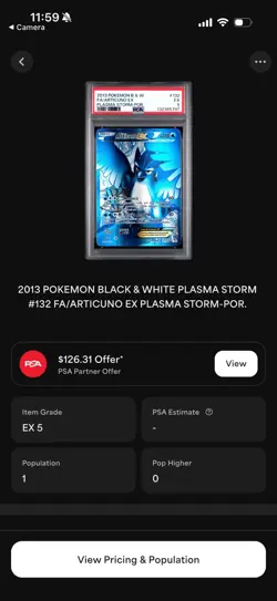 2013 POKEMON B&W PLASMA STORM PORTUGUESE #132 FULL ART/ARTICUNO EX PSA 5 - Image 4