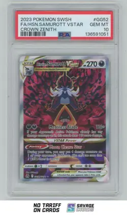 2023 Pokemon SWSH Crown Zenith Full Art Hisuian Samurott VSTAR PSA 10 #GG52/GG70 - Image 1